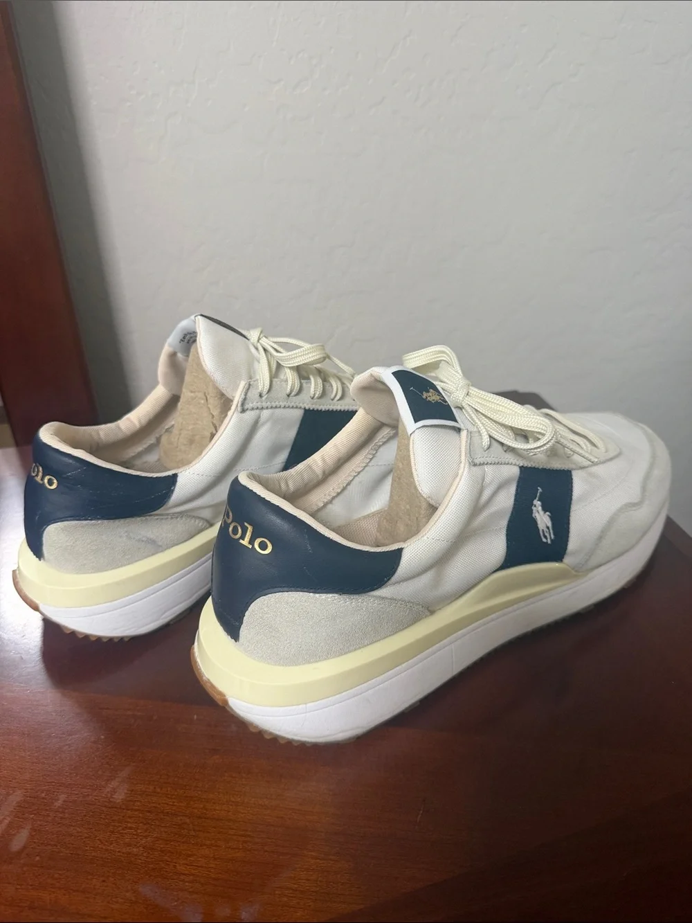 Polo by Ralph Lauren Men’s Cream & Navy Retro Runner Sneakers